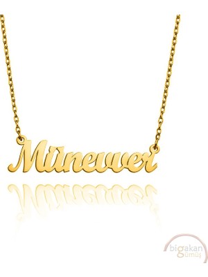 Bigakan 925 Ayar Gümüş Altın Kaplama Münevver Isimli Kolye