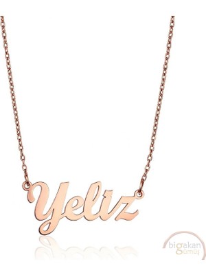 Bigakan 925 Ayar Gümüş Yeliz Isimli Kolye Rose Kaplama
