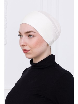 Loggia Geçmeli Bone Önü Dikişsiz Kaymaz Lastikli Kadın Tesettür Pratik Geçme Iç Bone Ekru - Kırık Beyaz