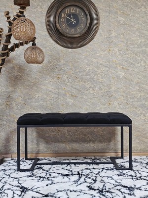 Sevinç Mobilya Siyah Boyalı - L - Ayaklı 100 cm x 38 cm Oturak - Bench - Makyaj Taburesi - Makyaj Oturak