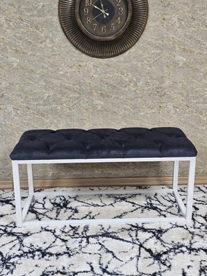 Sevinç Mobilya Beyaz Boyalı Diktörtgen 100 cm x 40 cm Oturak Puf - Bench - Makyaj Oturağı - Oturak