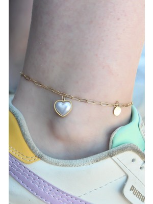 Inure Jewelry 316L Çelik Gold Renk Kalp Model Kadın Halhal