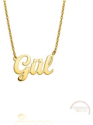 Bigakan 925 Ayar Gümüş Altın Kaplama Gül Isimli Kolye