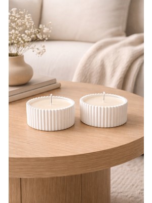 Perivar 2’li Dekoratif Mum Seti – El Yapımı Taş Tozu Mum Minimal Ev Dekoru