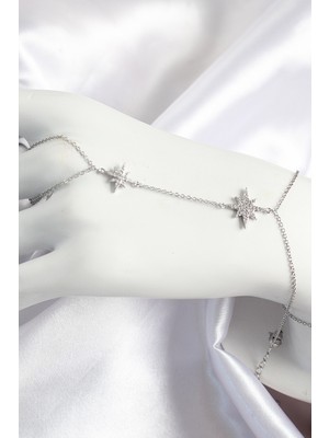 Inure Jewelry Pirinç Zirkon Taşlı Kutup Yıldızı Model Gümüş Renk Kadın Şahmeran