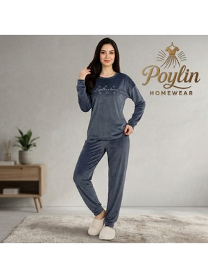 Boyraz Kadın Kışlık Yumuşak Dokulu Fransız Kadife Pijama Takımı Ev Giyimi