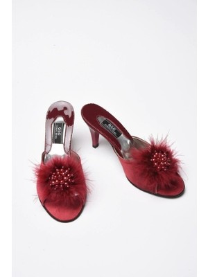 G&C Kadın Çeyizlik Topuklu Tüylü Tokalı Gelin Ev Terliği 215