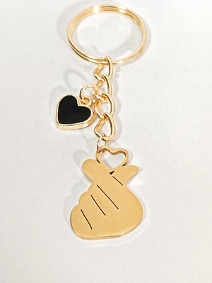 Moncuk Design Siyah Kalp Detaylı Parmak Kalp Anahtarlık Gold – Sevgi Dolu Trendy Şık Çanta & Anahtar Aksesuarı