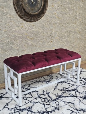 Sevinç Mobilya Beyaz Boyalı Içi Kareli Diktörtgen 100 cm x 40 cm Oturak Puf - Bench - Makyaj Oturağı - Oturak