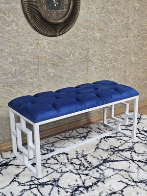 Sevinç Mobilya Beyaz Boyalı Içi Kareli Diktörtgen 100 cm x 40 cm Oturak Puf - Bench - Makyaj Oturağı - Oturak