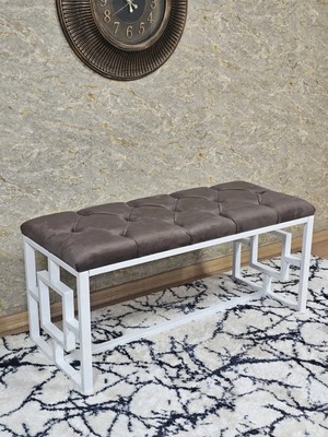 Sevinç Mobilya Beyaz Boyalı Içi Kareli Diktörtgen 100 cm x 40 cm Oturak Puf - Bench - Makyaj Oturağı - Oturak