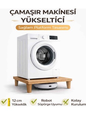 İmt Aksesuar Çamaşır Makinesi Yükseltici Platform 60X60X12 cm Yükseklik Sonomo – Robot Süpürge Uyumlu, Titreşim Azaltıcı, Kaymaz Ayaklı Sağlam Stand