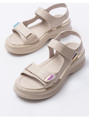 SEPET365 Ginya Bej Cilt Cırt Cırtlı Sandalet