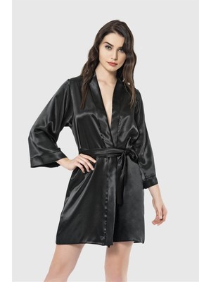 Toyigoo Ieg™ Siyah Kısa Saten Sabahlık