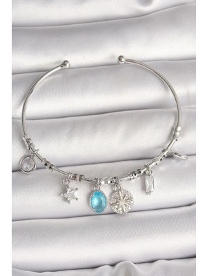 Toyigoo Ietaks™ Pirinç Gümüş Renk Sallantı Pusula Figür Kalp Detay Charm Kadın Bileklik