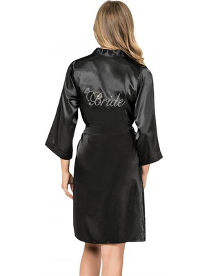 Toyigoo Ieg™ Siyah Kısa Saten Bride Sabahlık