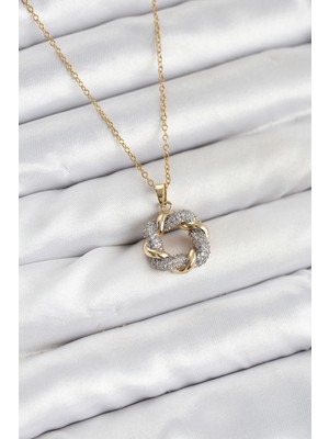 Toyigoo Ietaks™ 316L Çelik Zincir Gold Renk Zirkon Taşlı Sarmal Model Kadın Kolye