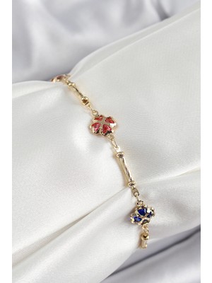 Toyigoo Ietaks™ Pirinç Gold Renk Karışık Renk Yonca Zirkon Taşlı Kadın Bileklik