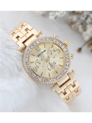 Fantastik Store Zarif ve Şık Özel Tasarım Zirkon Taşlı Metal Bayan Kol Saati (Gold) ( Lisinya )