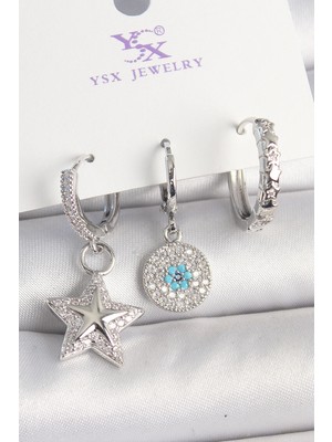 Toyigoo Ietaks™ Pirinç Gold Renk Zirkon Taşlı Yıldız Model Nazar Boncuk Detay 3'lü Kadın Kombin K�