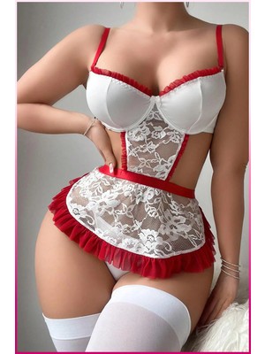 Toyigoo Ieg™ Beyaz Balenli Seksi Hizmetçi Kostüm