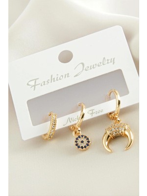 Toyigoo Ieg™ 3 Adet Hilal Zirkon Taşlı Küpe