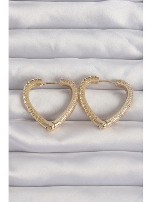 Toyigoo Ietaks™ Pirinç Gold Renk Zirkon Taşlı Motifli Kalp Küpe