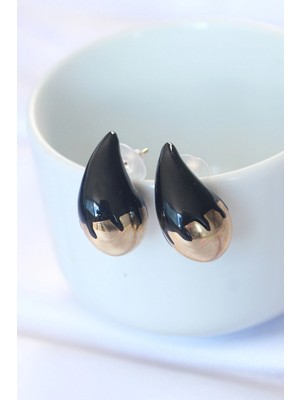 Toyigoo Ietaks™ Minimal Siyah Mineli Çift Renk Damla Küpe