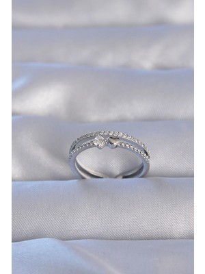 Toyigoo Ietaks™ Pirinç Gümüş Renk Zirkon Taşlı Kalpli Su Yolu Model Ayarlanabilir Yüzük