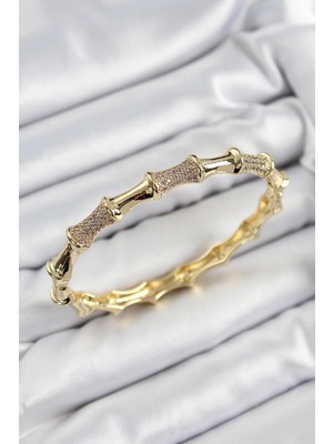 Toyigoo Ietaks™ Pirinç Zirkon Taşlı Kemik Model Gold Renk Vip Kadın Bileklik