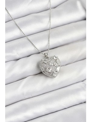 Toyigoo Ietaks™ 316L Çelik Zincir Gümüş Zirkon Taşlı Kalpli Kadın Kolye