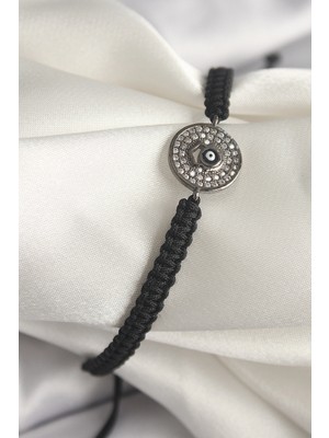 Toyigoo Ietaks™ Pirinç Füme Renk Zirkon Taşlı Nazar Boncuk Işleme Makrome Asansörlü Model Kadın