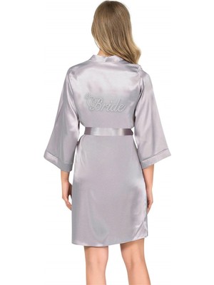 Toyigoo Ieg™ Gri Kısa Saten Bride Sabahlık
