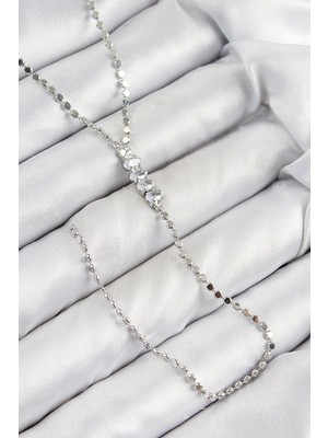 Toyigoo Ietaks™ Pirinç Zirkon Taşlı Ezme Zincirli Model Gümüş Renk Y Kolye