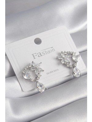 Toyigoo Ietaks™ Pirinç Gümüş Renk Zirkon Taşlı Çiçek Model Sallantı Detay Kadın Küpe