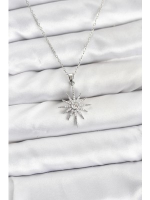 Toyigoo Ietaks™ 316L Çelik Zincir Gümüş Renk Kutup Yıldızı Model Zirkon Taşlı Kadın Kolye