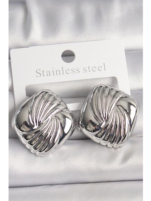 Toyigoo Ietaks™ Pirinç Gümüş Renk Işlemeli Kare Model Kadın Küpe