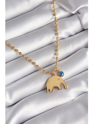 Toyigoo Ietaks™ 316L Çelik Gold Renk Top Zincir Model Fil Figür Nazar Boncuk Detay Kadın Kolye