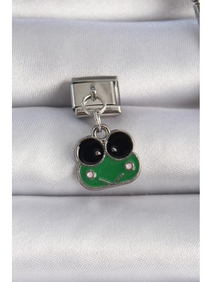 Toyigoo Ietaks™ 316L Çelik Gümüş Renk Sallantılı Yeşil Kurbağa Figür Nomination Charm