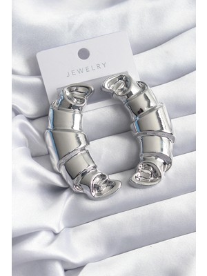 Toyigoo Ietaks™ Pirinç Gümüş Renk Kruvasan Model Kadın Küpe