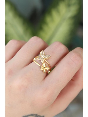Toyigoo Ietaks™ Pirinç Gold Renk Ayarlanabilir Zirkon Taşlı Kelebek Yüzük
