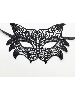 Nuveden Siyah Renk Kedi Model Dantel Işleme Parti Maskesi (4881) NVDN-RSGO34