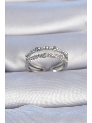 Toyigoo Ietaks™ Pirinç Gümüş Renk Zirkon Taşlı Inci Detay Kadın Yüzük