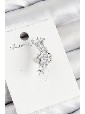 Toyigoo Ietaks™ Pirinç Zirkon Taşlı Model Gümüş Renk Sağ Kıkırdak Küpe