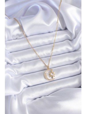 Toyigoo Ietaks™ 316L Çelik Gold Renk Zirkon Taşlı Ay Yıldız Model Kadın Kolye