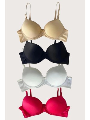 Toyigoo Ieg™ Siyah-Beyaz-Kırmızı-Ten 4'lü Dolgulu Push Up Micro Balenli Günlük Tek Destekli Sütyen