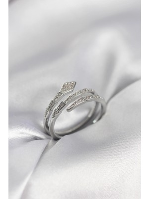 Toyigoo Ietaks™ Yılan Model Gümüş Renk Zirkon Taşlı Kadın Yüzük