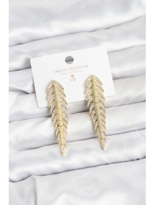 Toyigoo Ietaks™ Pirinç Gold Renk Balık Sırtı Model Zirkon Taşlı Kadın Küpe