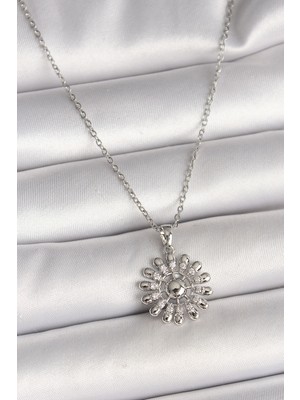 Toyigoo Ietaks™ 316L Çelik Gümüş Renk Zincir Zirkon Taşlı Güneş Model Kadın Kolye