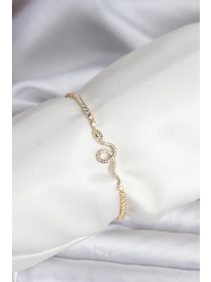 Toyigoo Ietaks™ Yılan Model Zirkon Taşlı Gold Renk Pirinç Su Yolu Kadın Bileklik